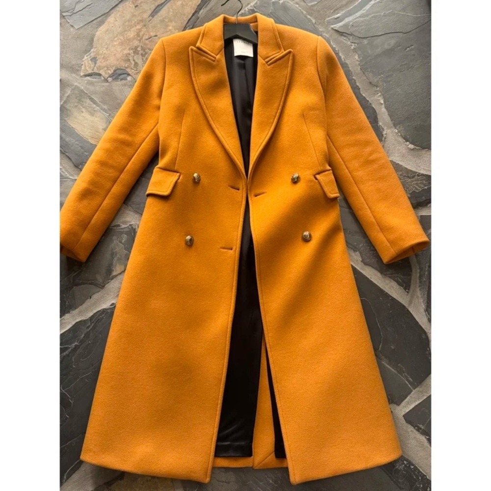 Double-Breasted Sandro Mustard Coat